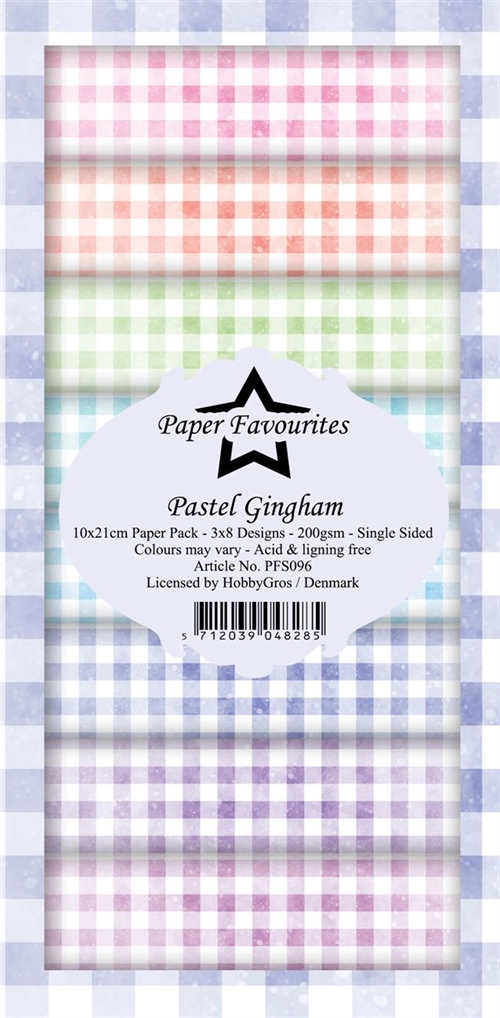 Paper Favourites slim card Pastel Gingham 3x8design 10x21cm 200g